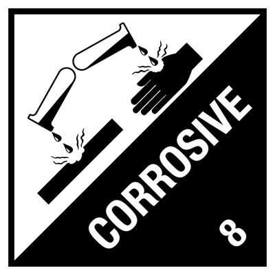 Corrosive 8 Label – Perforated Dangerous Goods Stickers 100mm x 100mm 500/Roll