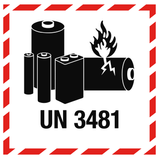 Hazardous Labels Perforated UN3481 Lithium Battery 100mm x 100mm 500/roll