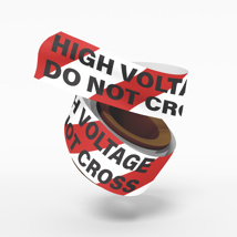 HIGH VOLTAGE DO NOT CROSS Barrier Tape 72mm x 100m Black on Red/White 