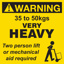 WARNING 35 to 50kg Label - Printed Weight Stickers Yellow 100mm x 100mm 500/roll
